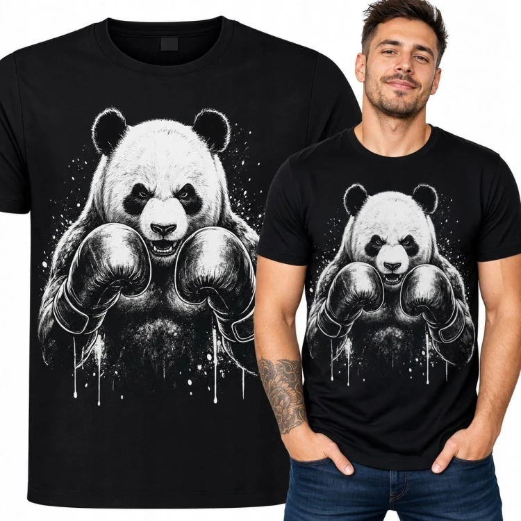 Koszulka męska z pandą w rękawicach bokserskich - bojowy streetwear