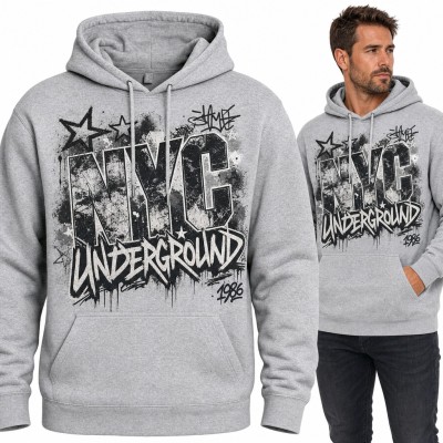 Bluza męska z kapturem - graffiti „NYC Underground” z gwiazdami i rokiem 1986