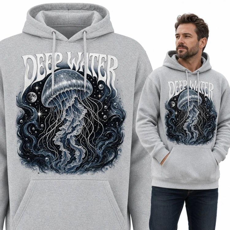 Bluza męska z kapturem - meduza w kosmicznych głębinach „Deep Water”