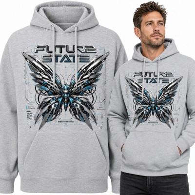 Bluza męska z kapturem - mechaniczny motyl cyberpunk „Future State”