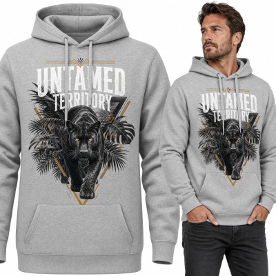 Bluza męska z kapturem - czarna pantera w dżungli „Untamed Territory”