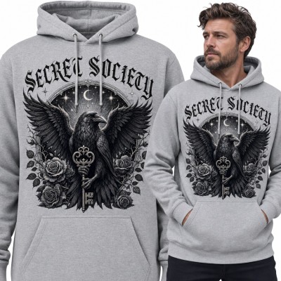 Bluza męska z kapturem - kruk z kluczem i różami „Secret Society”