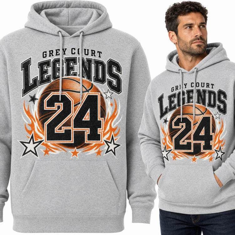 Bluza męska z kapturem - „Grey Court Legends 24” z piłką do koszykówki dla koszykarza