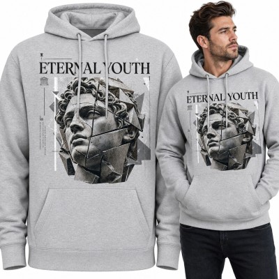 Bluza męska z kapturem - antyczne popiersie z geometrycznych odłamków „Eternal Youth”