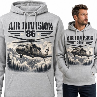 Bluza męska z kapturem - śmigłowiec wojskowy nad górami „Air Division 86”