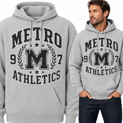 Bluza męska z kapturem „Metro Athletics” - varsity logo z literą M i laurem