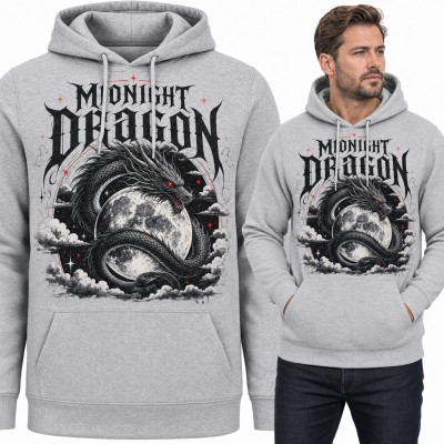 Bluza męska z kapturem - smok na tle księżyca „Midnight Dragon”