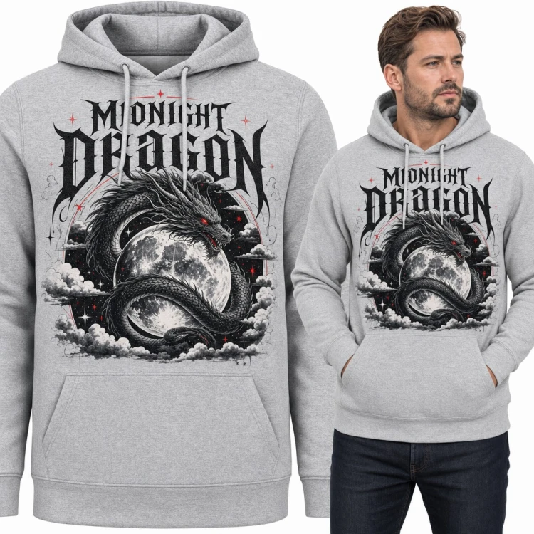 Bluza męska z kapturem - smok na tle księżyca „Midnight Dragon”