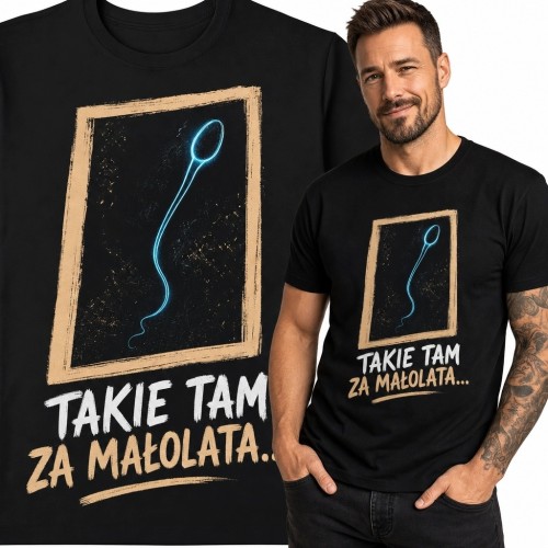 Koszulka męska z plemnikiem „Takie tam za małolata...” - śmieszny nadruk