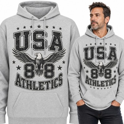 Bluza męska z kapturem - „USA 88 Athletics” z orłem i gwiazdami w stylu varsity