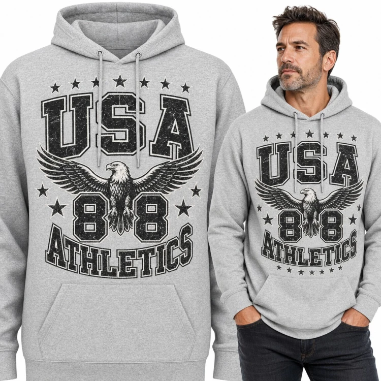Bluza męska z kapturem - „USA 88 Athletics” z orłem i gwiazdami w stylu varsity