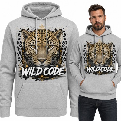 Bluza męska z kapturem - lampart w cętkach z napisem „Wild Code”