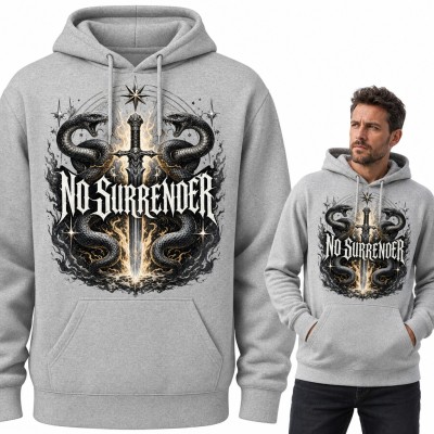 Bluza męska z kapturem - miecz i dwie kobry z napisem „No Surrender”