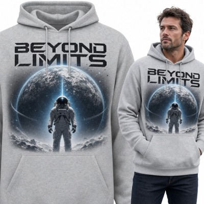 Bluza męska z kapturem - astronauta na tle planety „Beyond Limits”