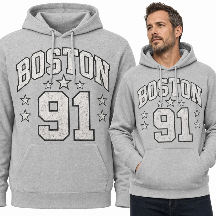 Bluza męska z kapturem - „Boston 91” w stylu college z gwiazdkami