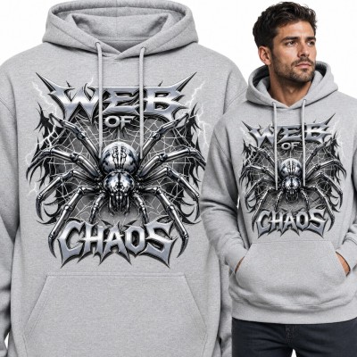 Bluza męska z kapturem - chromowany pająk na pajęczynie „Web of Chaos”