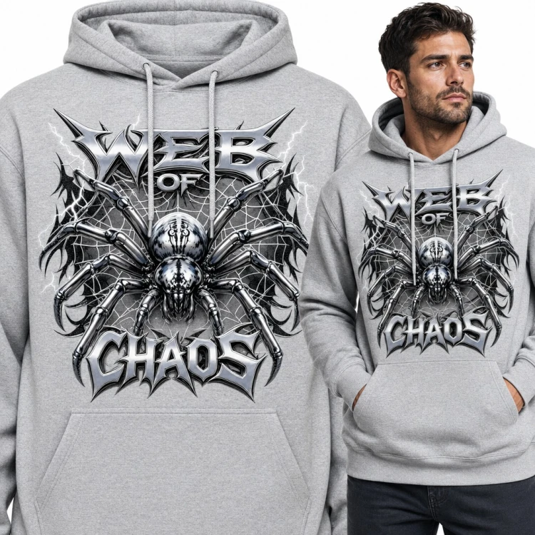 Bluza męska z kapturem - chromowany pająk na pajęczynie „Web of Chaos”