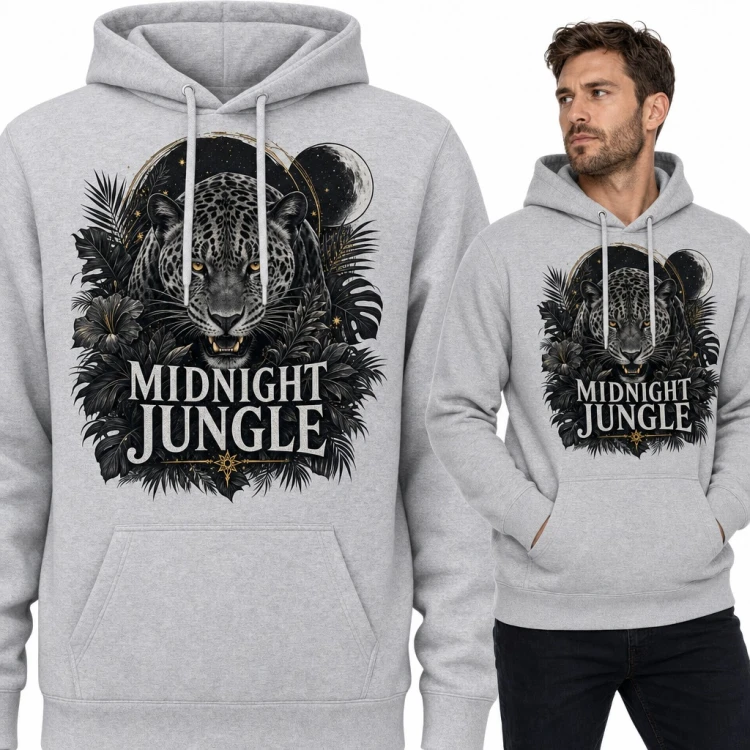 Bluza męska z kapturem - jaguar w nocnej dżungli „Midnight Jungle”