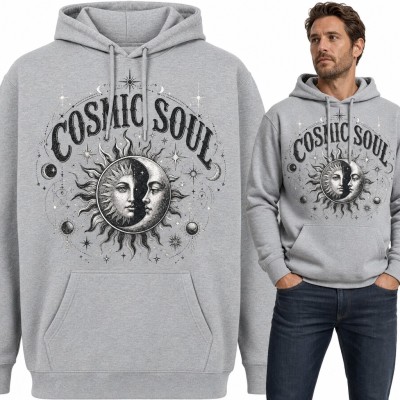 Bluza męska z kapturem - słońce i księżyc z twarzami „Cosmic Soul”