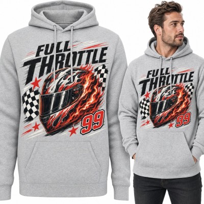 Bluza męska z kapturem „Full throttle” - płonący kask wyścigowy z numerem 99