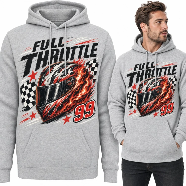 Bluza męska z kapturem „Full throttle” - płonący kask wyścigowy z numerem 99