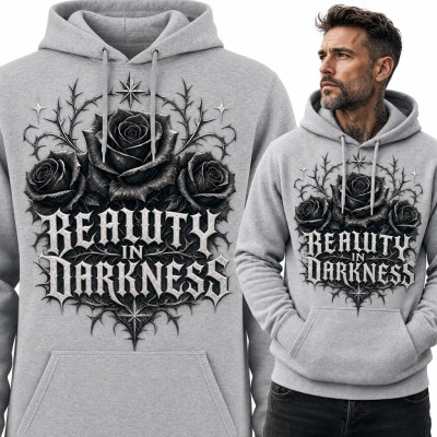 Bluza męska z kapturem - gotyckie czarne róże z cierniami „Beauty in Darkness”