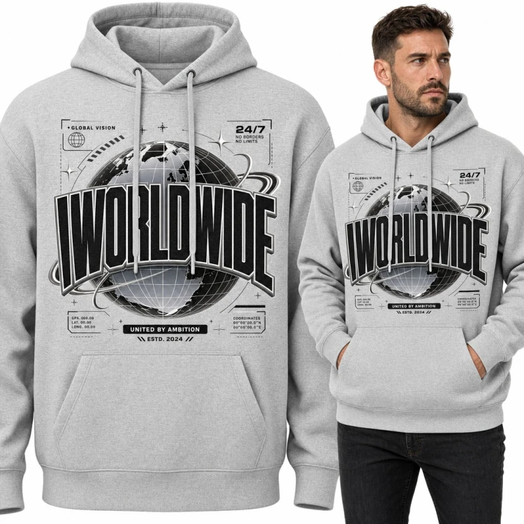 Bluza męska z kapturem - „Iworldwide” z kulą ziemską w stylu streetwear
