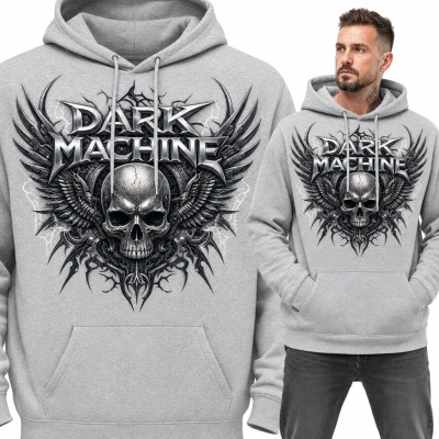 Bluza męska z kapturem - metalowa czaszka ze skrzydłami „Dark Machine”
