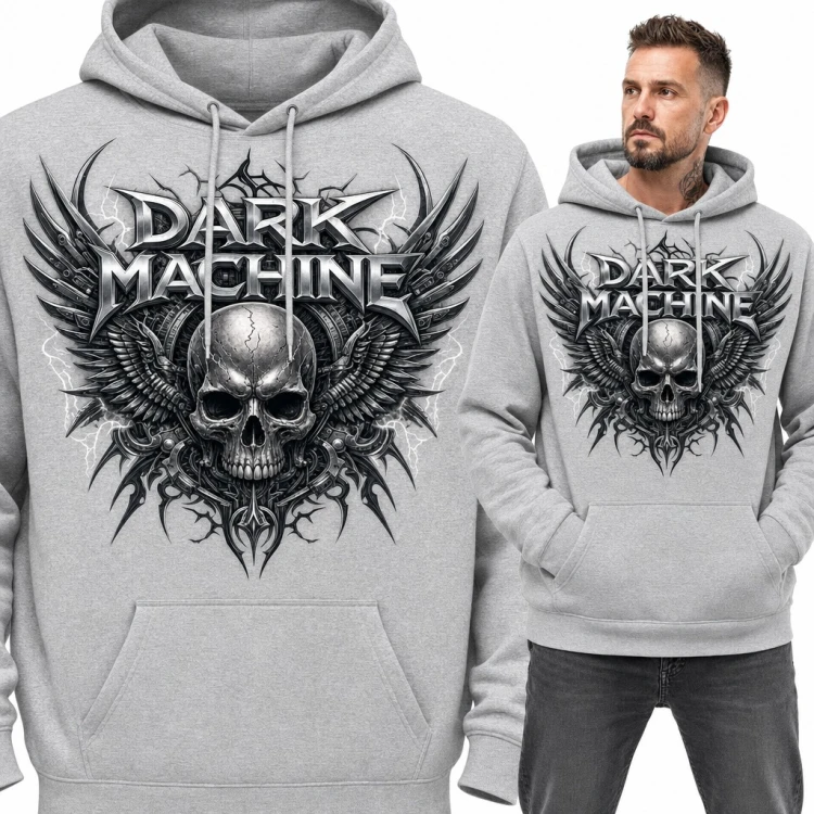 Bluza męska z kapturem - metalowa czaszka ze skrzydłami „Dark Machine”