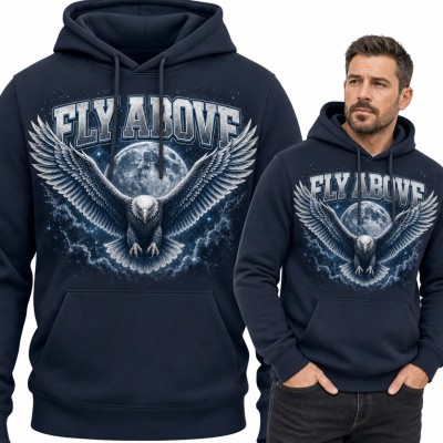Bluza męska z kapturem - orzeł na tle księżyca z napisem „Fly above”