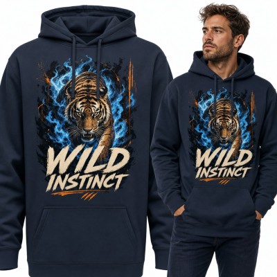 Bluza męska z kapturem - tygrys w niebieskich płomieniach „Wild Instinct”