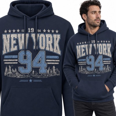 Bluza męska z kapturem - „New York 94” z panoramą miasta i Statuą Wolności