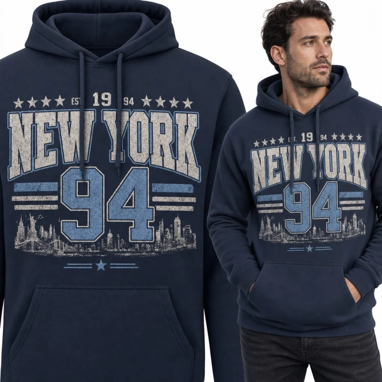 Bluza męska z kapturem - „New York 94” z panoramą miasta i Statuą Wolności