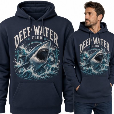 Bluza męska z kapturem - rekin wśród fal „Deep Water Club”