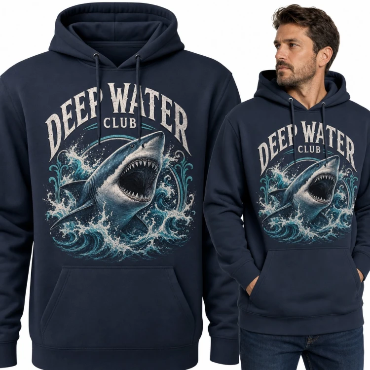 Bluza męska z kapturem - rekin wśród fal „Deep Water Club”
