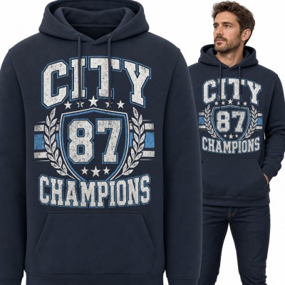 Bluza męska z kapturem - „City 87 Champions” herb w stylu college z laurem