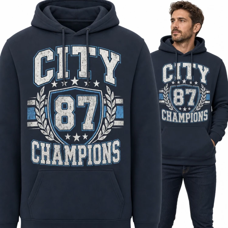 Bluza męska z kapturem - „City 87 Champions” herb w stylu college z laurem