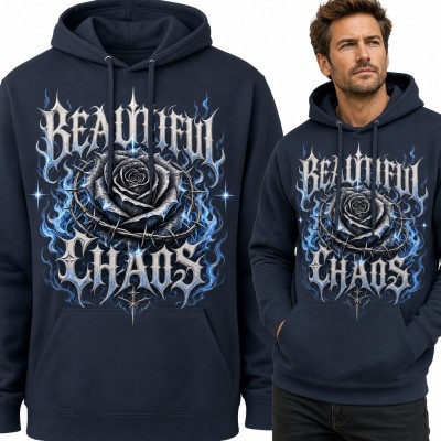 Bluza męska z kapturem „Beautiful chaos” - czarna róża w drucie kolczastym