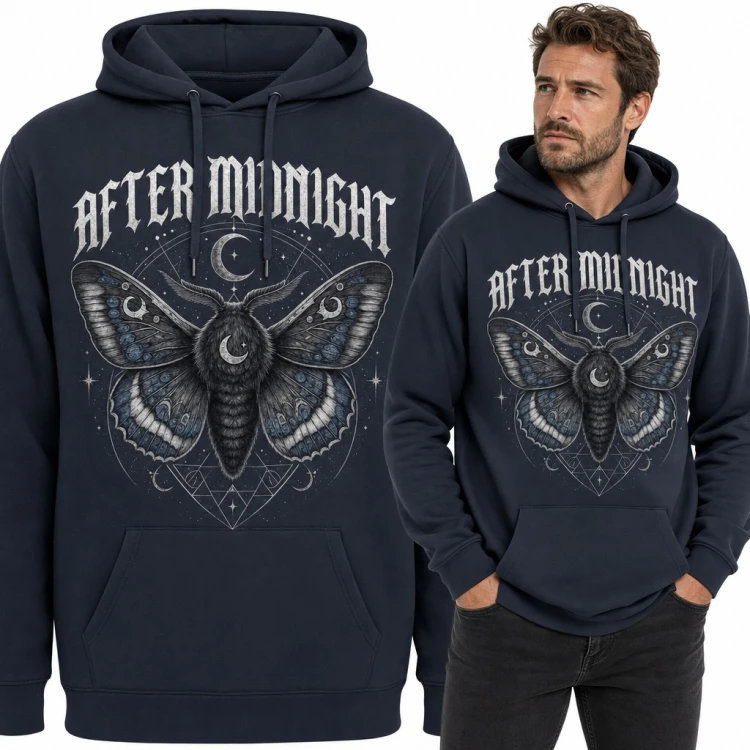 Bluza męska z kapturem - gotycka ćma z półksiężycem „After Midnight”