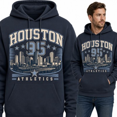 Bluza męska z kapturem „Houston 95 Athletics” - panorama miasta w stylu college