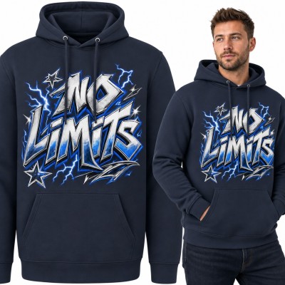 Bluza męska z kapturem - graffiti „No Limits” z błyskawicami i gwiazdami