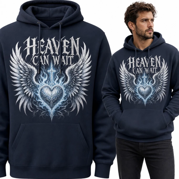 Bluza męska z kapturem - gotyckie serce ze skrzydłami „Heaven can wait”