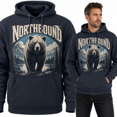 Bluza męska z kapturem - niedźwiedź grizzly w górach „Northbound”