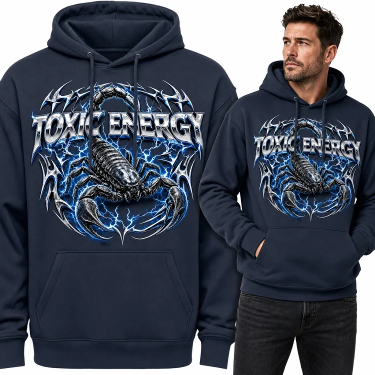 Bluza męska z kapturem - skorpion z błyskawicami i napisem „Toxic Energy”