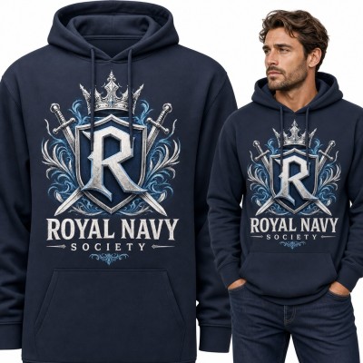 Bluza męska z kapturem - herb z koroną, mieczami i literą R „Royal Navy Society”