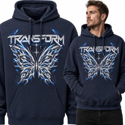 Bluza męska z kapturem - chromowany motyl cyber sigilism „Transform”