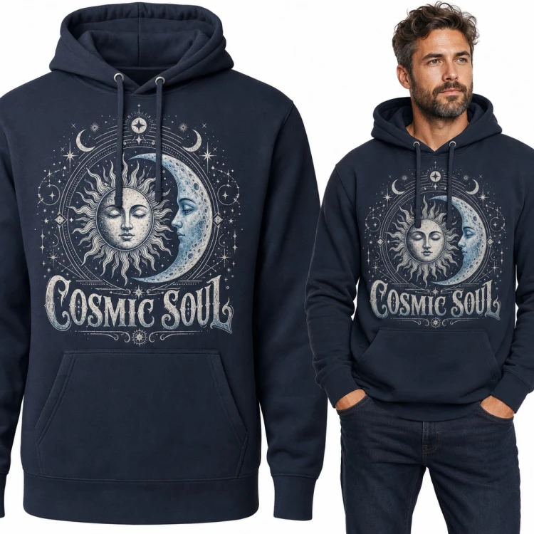 Bluza męska z kapturem - ezoteryczny półksiężyc i słońce „Cosmic Soul”