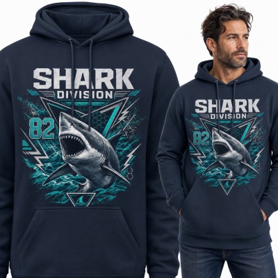 Bluza męska z kapturem - rekin z numerem 82 „Shark Division”