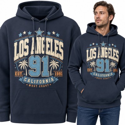 Bluza męska z kapturem - „Los Angeles 91” California West Coast z palmami