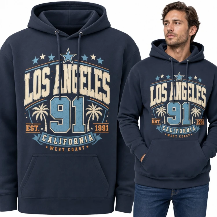 Bluza męska z kapturem - „Los Angeles 91” California West Coast z palmami